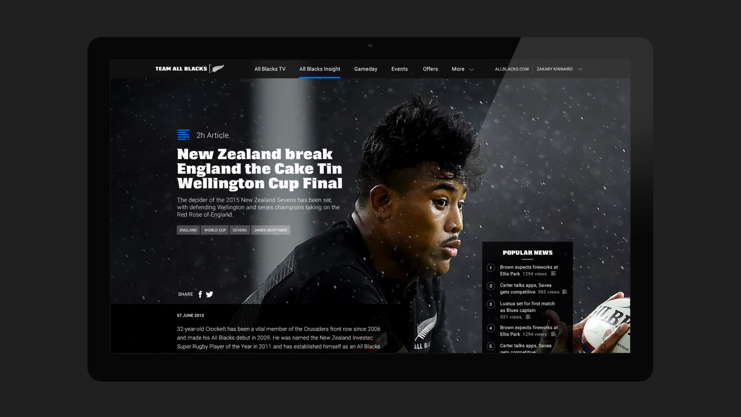 New Zealand Rugby — Team All Blacks digital experience | DNA
