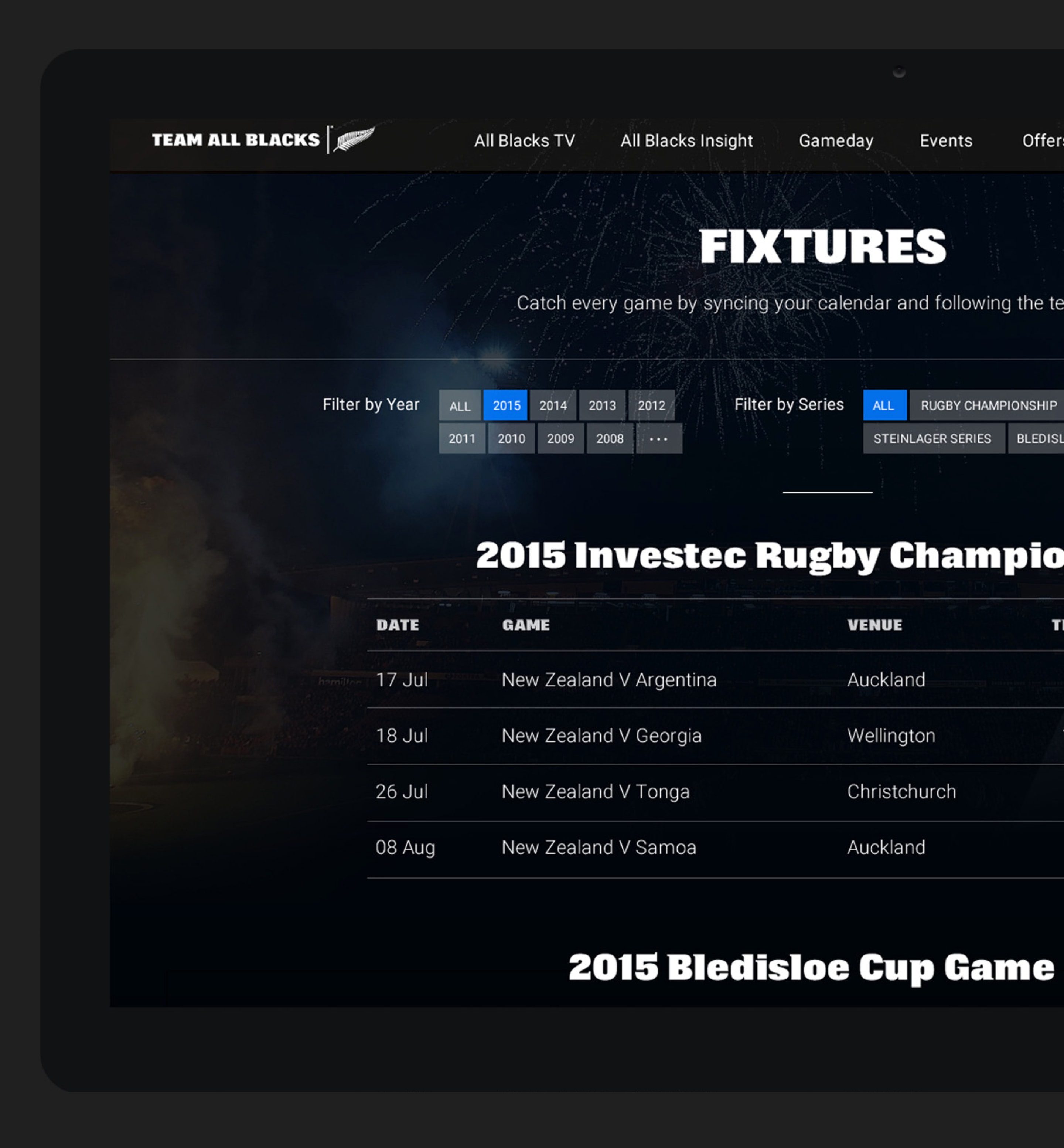 Team All Blacks Fixtures